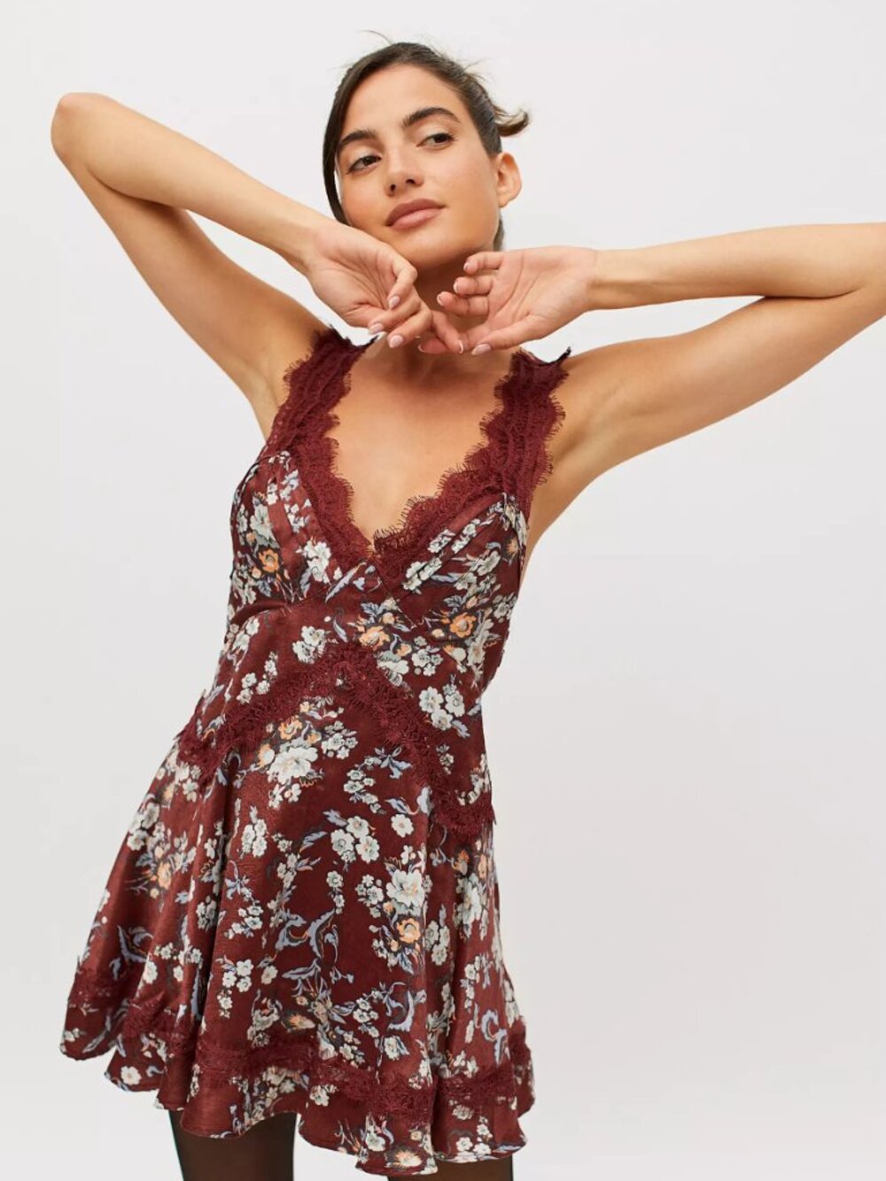 Urban Outfitters S Burgundy Floral Lace Mini Dress Y2K Romantic Grunge